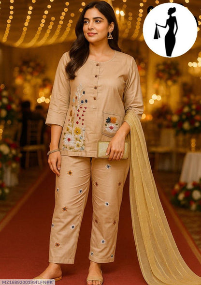 3 Pcs Women's Stitched Embroidered Suit